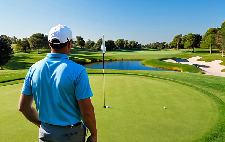 골프 레슨 초보자를 위한 워크북 제작 - **Image:** A golfer practicing at a driving range.

    **Prompt:** "A golfer practicing their swing...
