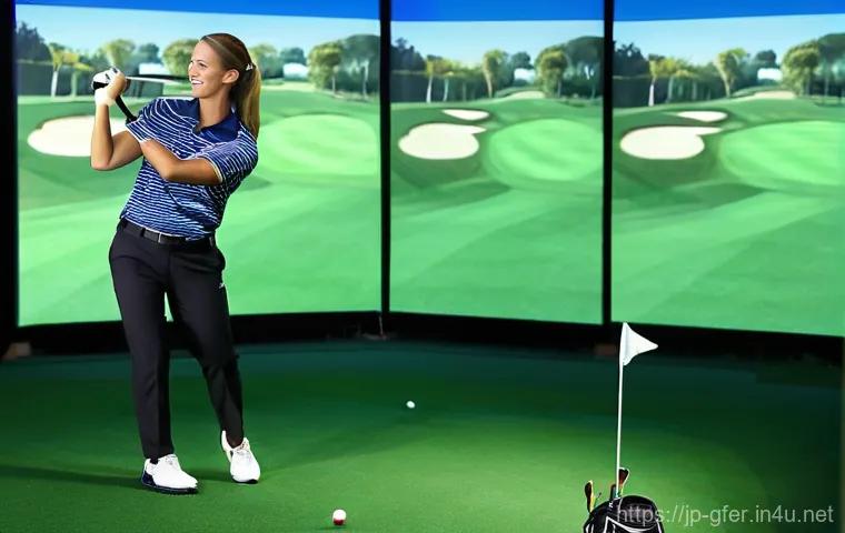 골프 레슨 마케팅 전략 - **Prompt:** A dynamic and engaging indoor golf lesson. A friendly female golf coach in her late 30s,...