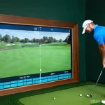 골프 지도에서 사용하는 최신 기술 - **Prompt:** A dynamic, high-tech shot of a male golfer (around 30s-40s, athletic build, wearing a cl...