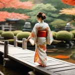 골프코치 커뮤니티 가입의 이점 - **A Serene Autumn Morning in a Japanese Garden:** A young woman, in her early twenties, wearing a mo...