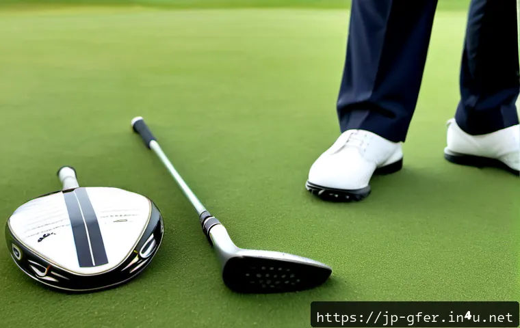 골프 프로가 피해야 할 실수들 - Photorealistic Japanese golf professional carefully reviewing club selection beside a fairway, compa...